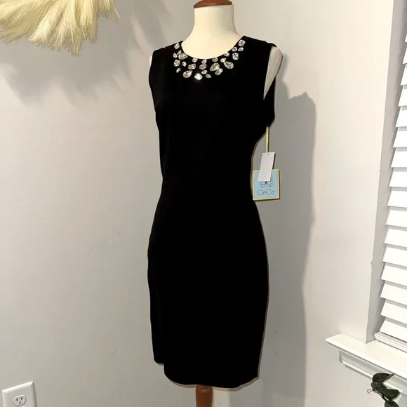 Crystal Neckline CeCe Black Dress size 8 Crystal Neckline CeCe Black Dress size 8
